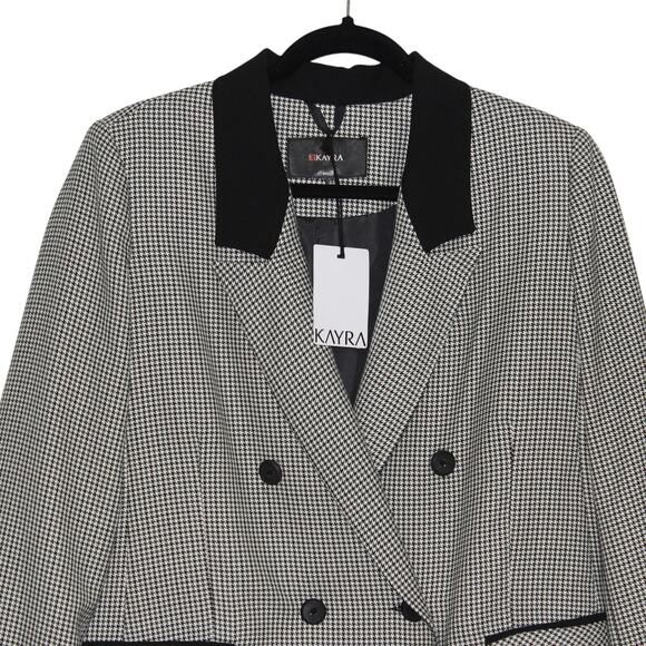 KAYRA Houndstooth Double-breasted Blazer Black & Green NWT Size 44 Large - Picture 5 of 9